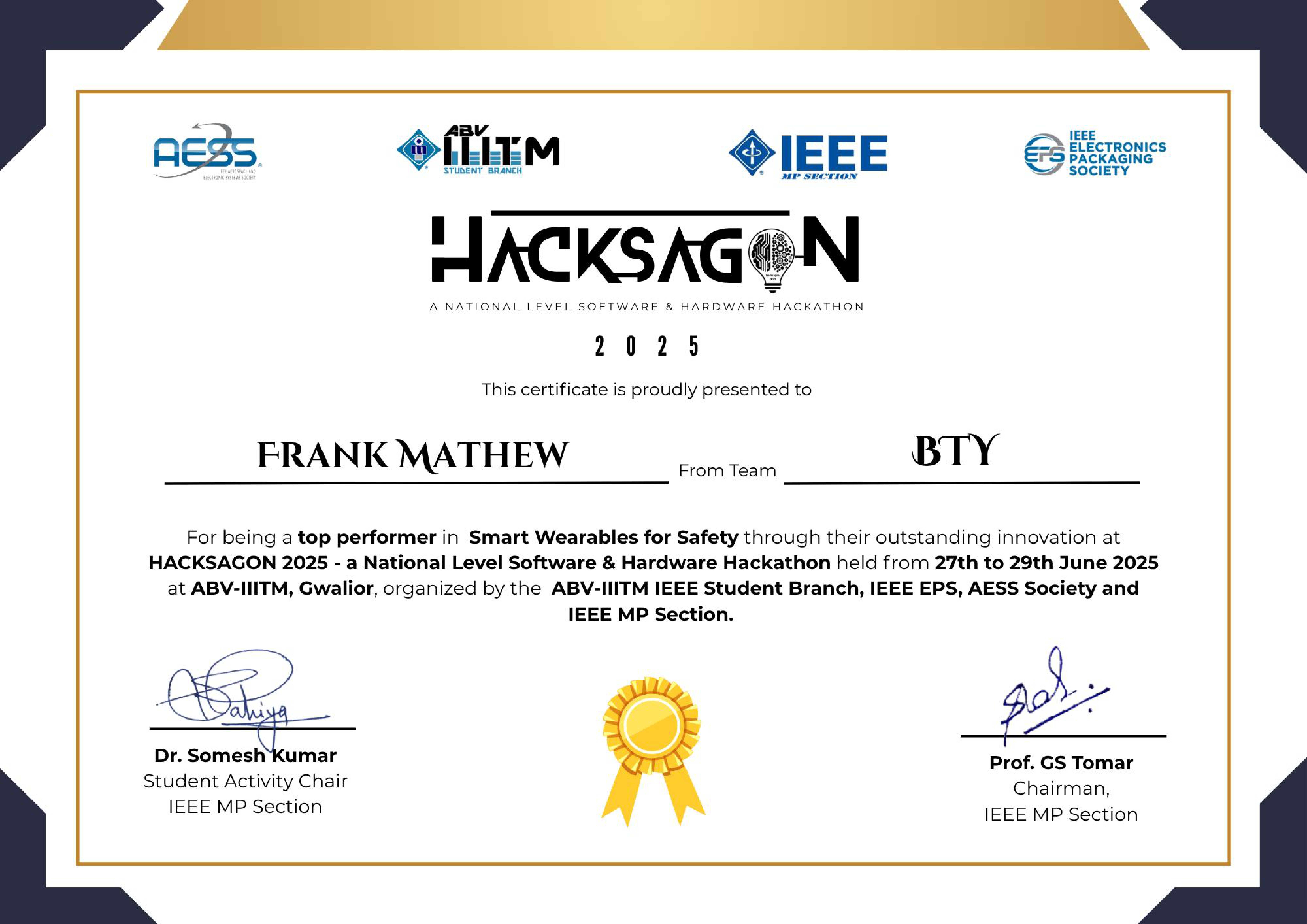 HACKSAGON 2025 - Top Performer Certificate