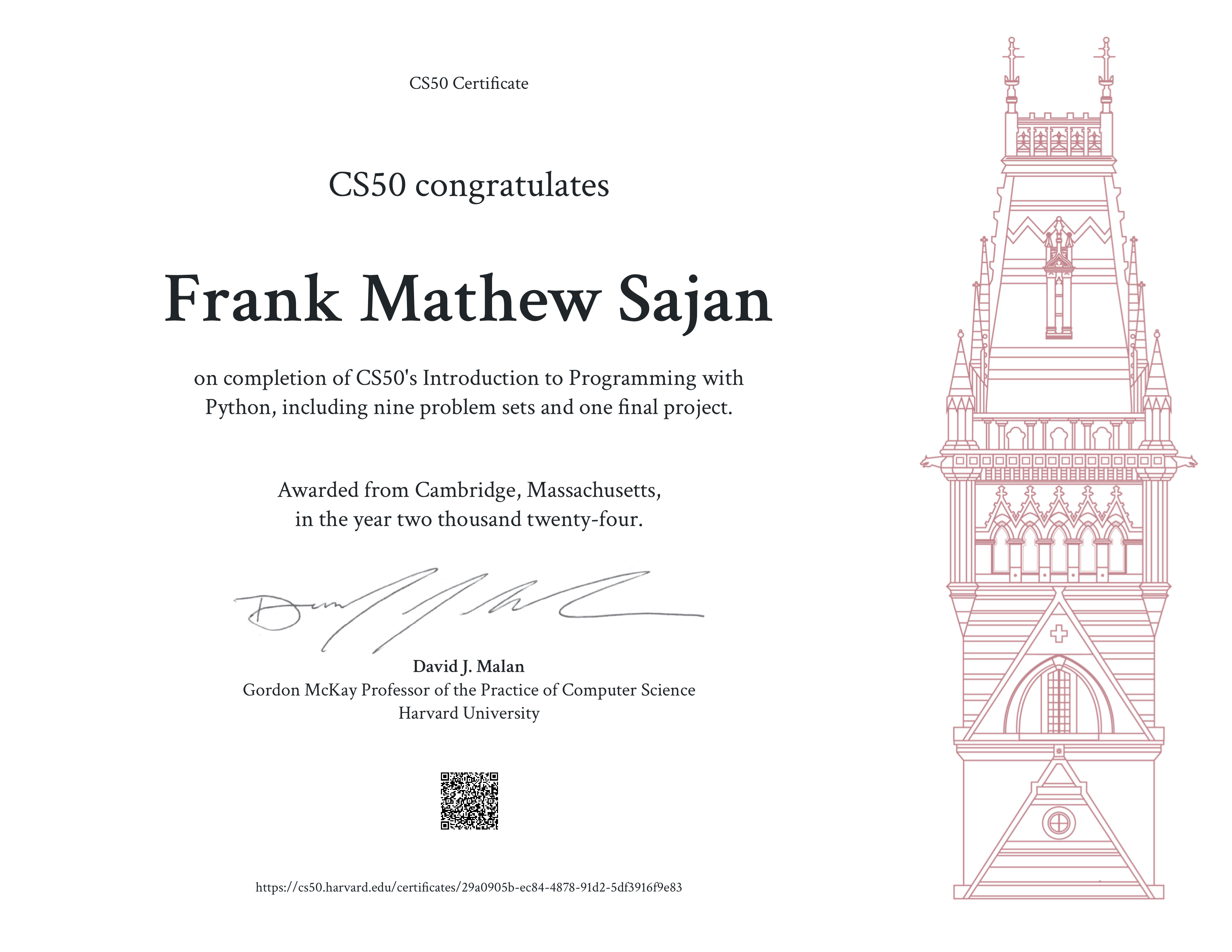 CS50's Introduction to Programming with Python Certificate